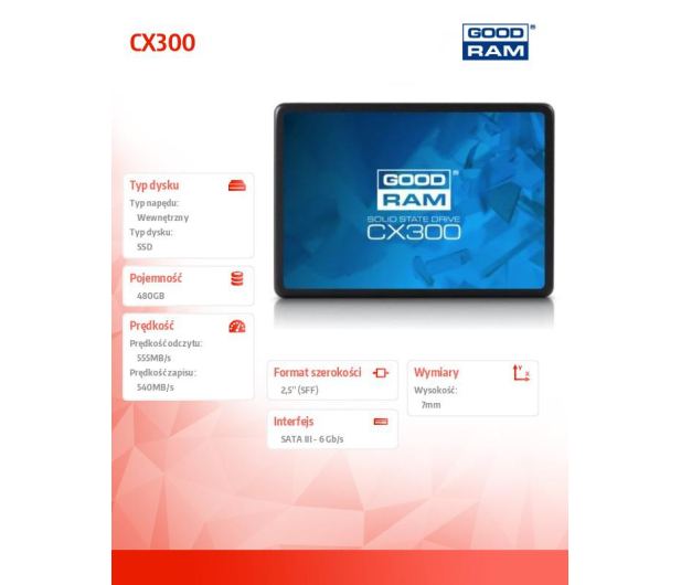 GOODRAM 480GB 2,5'' SATA SSD CX300 - 331890 - zdjęcie 2